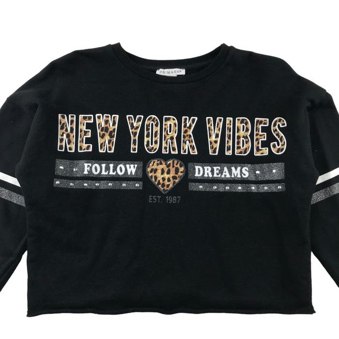 Primark 12 years black new york cropped cotton sweater