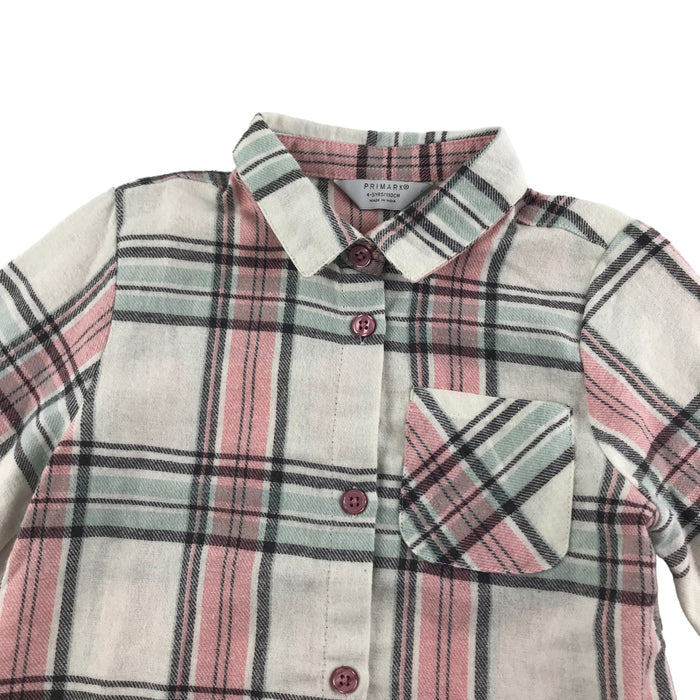 Primark 4 years pink white checked long sleeve buttoned cotton shirt