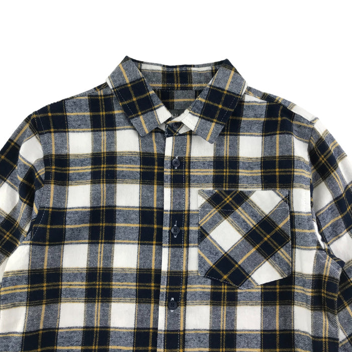 Primark 5 years navy white mustard checked long sleeve buttoned cotton shirt