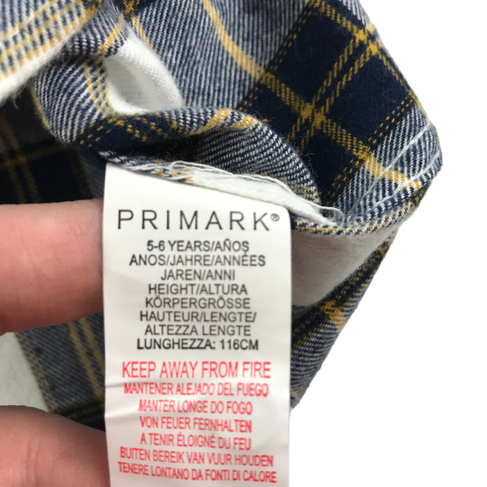 Primark 5 years navy white mustard checked long sleeve buttoned cotton shirt