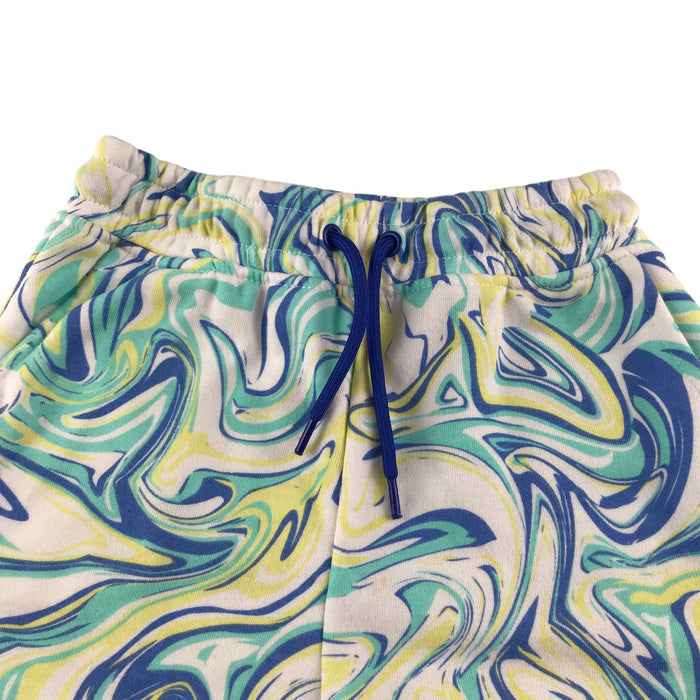 Primark 6-7 years white jersey with muticolour marble design shorts