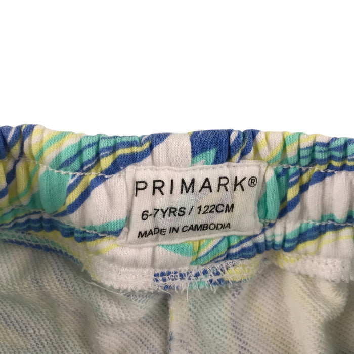 Primark 6-7 years white jersey with muticolour marble design shorts