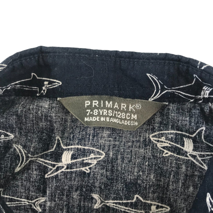 Primark 7-8 years navy shark print cotton shirt