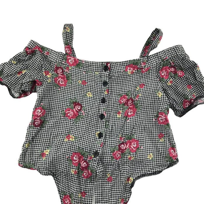 Primark 8-9 years black checked floral crop top