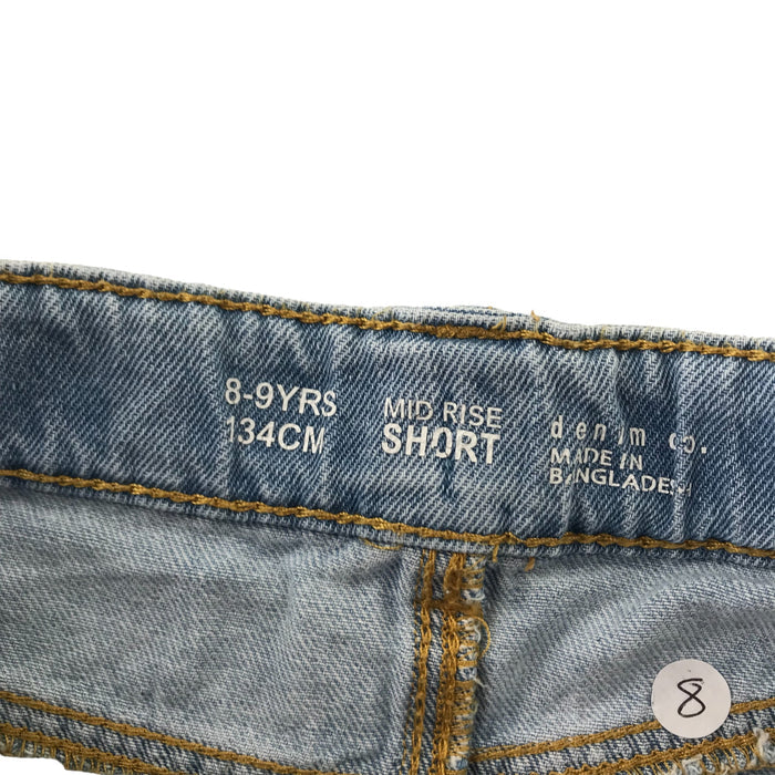 Primark 8-9 years blue denim cuffed hem mid rise cotton shorts