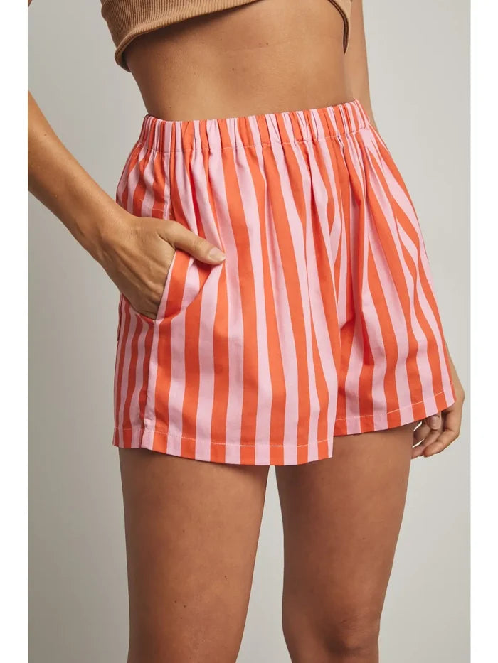 Punch & Coral Striped Short