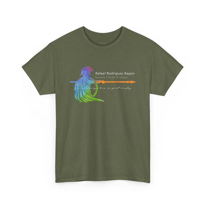 Rainbow Spartan Pride shirt honoring queer Spanish icon Rafael Rodríguez Rapún
