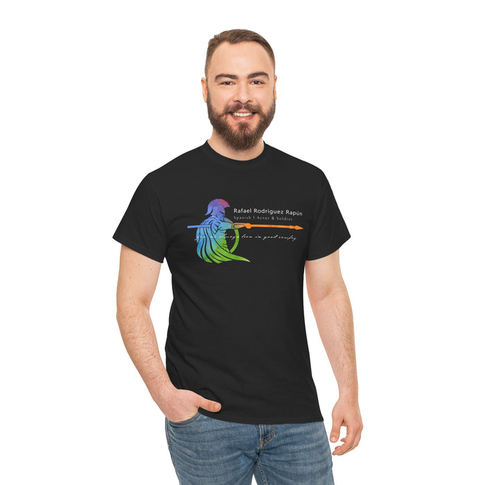 Rainbow Spartan Pride shirt honoring queer Spanish icon Rafael Rodríguez Rapún