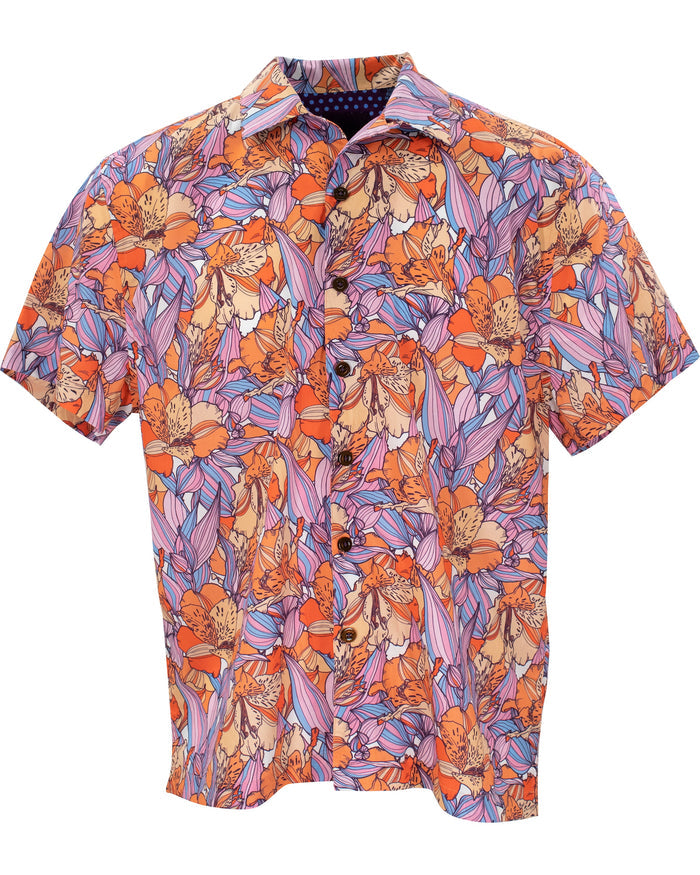 RALPH FLORAL HAZE CAMP SHIRT IN PEACH