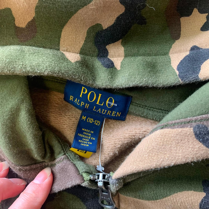 Ralph Lauren 10-12 years green hoodie camo full zipper cotton polyester