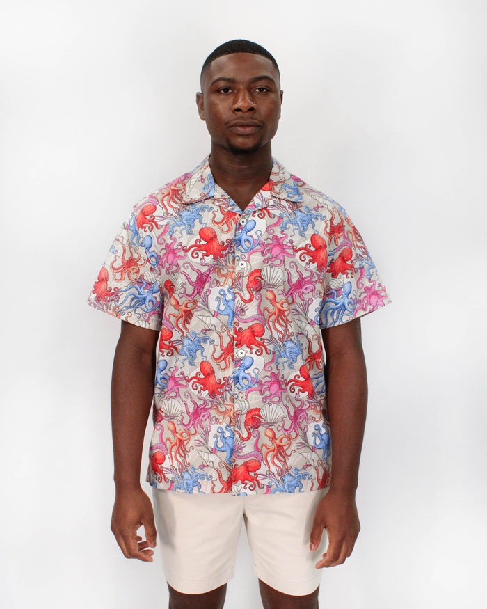 RALPH OCTOPUS PARTY CAMP SHIRT IN PUMICE
