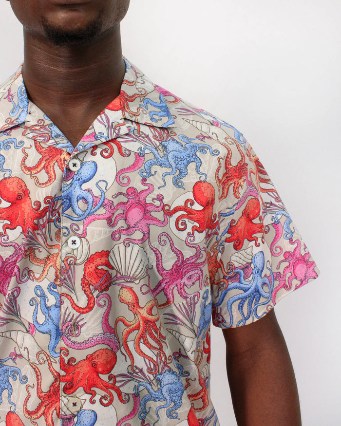 RALPH OCTOPUS PARTY CAMP SHIRT IN PUMICE
