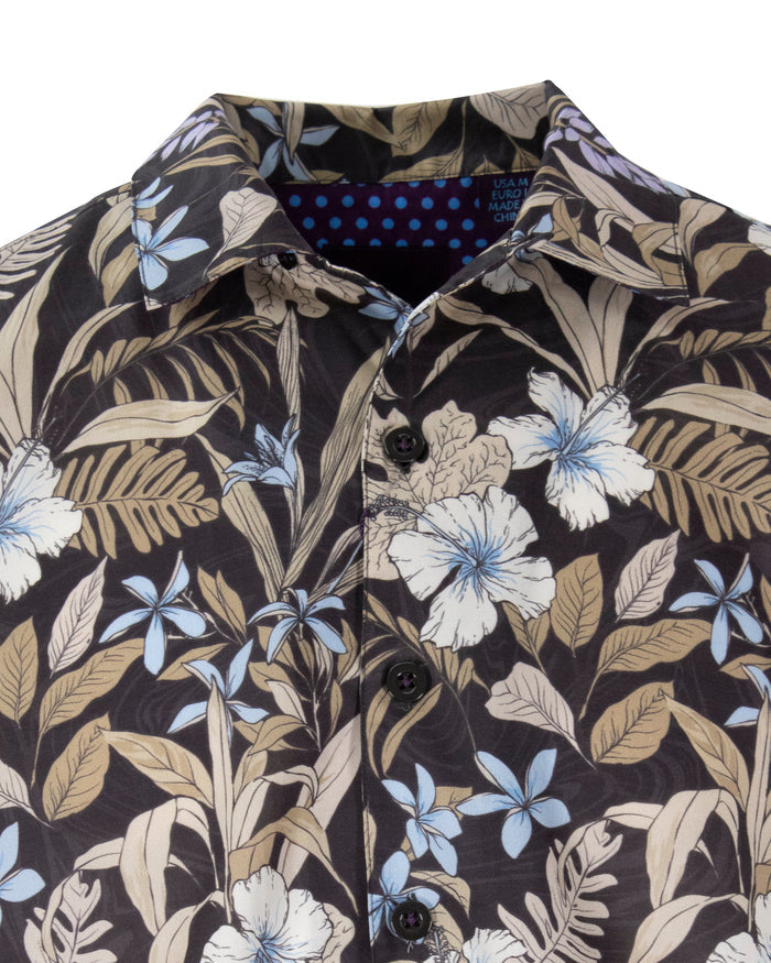 RALPH SWIRL FLORAL CAMP SHIRT IN BLACK