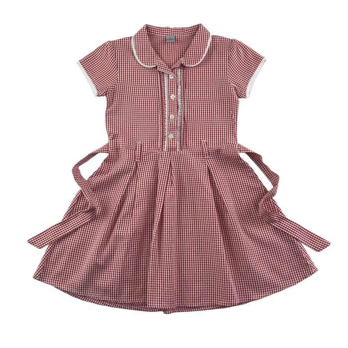 Red gingham with belt girls school summer dress