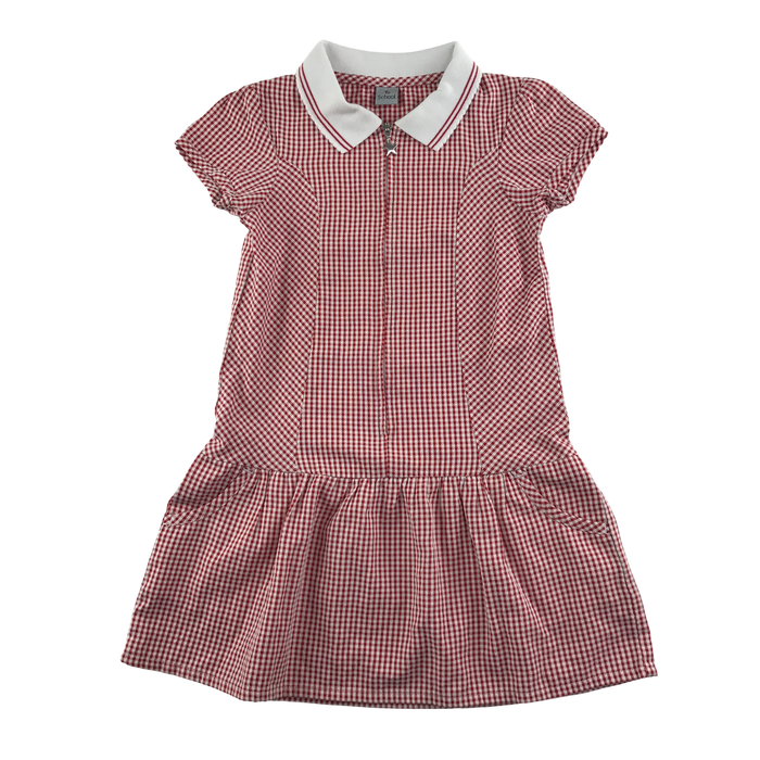 Red gingham with zipper girls school summer dress
