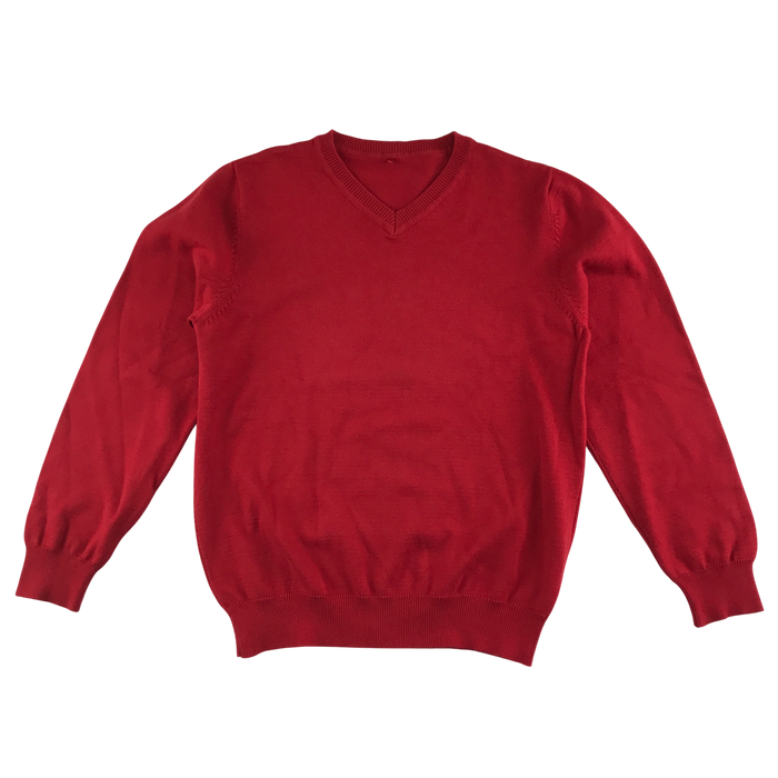 Red unisex v-neck school jumper