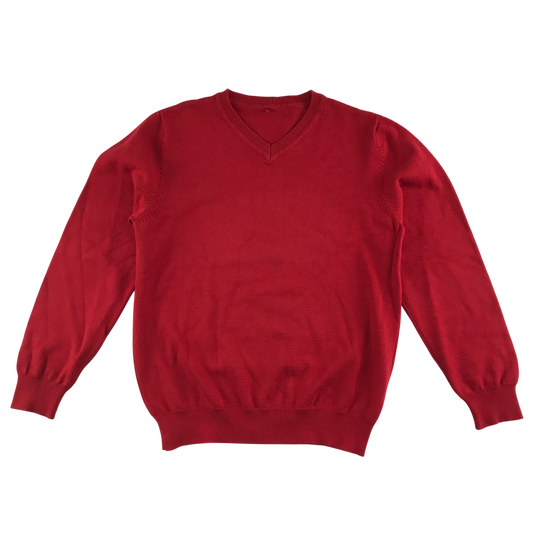Red unisex v-neck school jumper