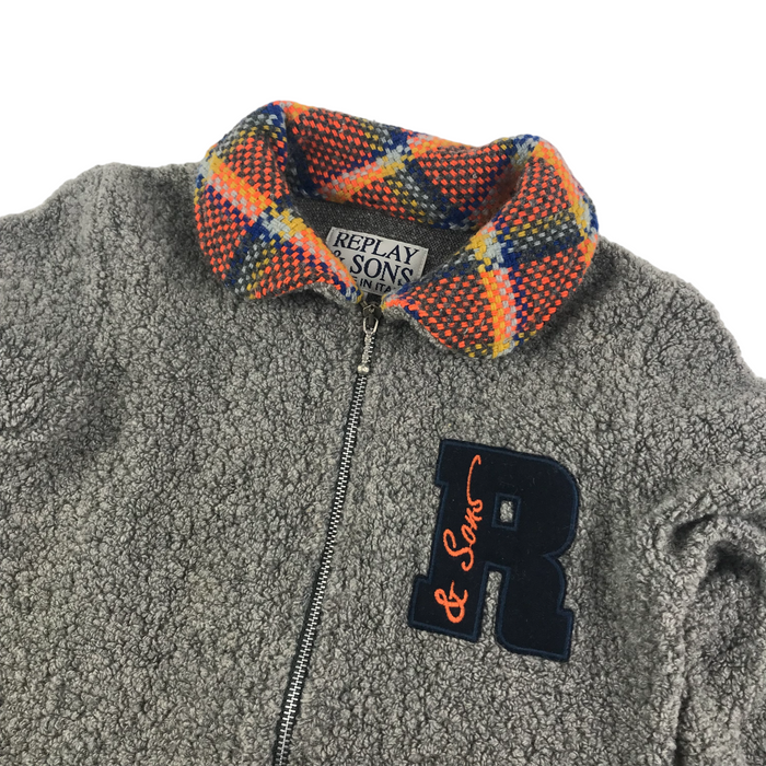 Replay & Son size 7-9 grey check collar fleece