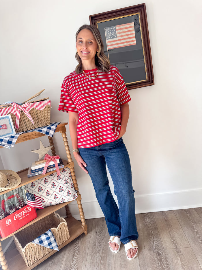 Things Between Retro Stripe Red Short Sleeve Tee – women's short sleeve tee