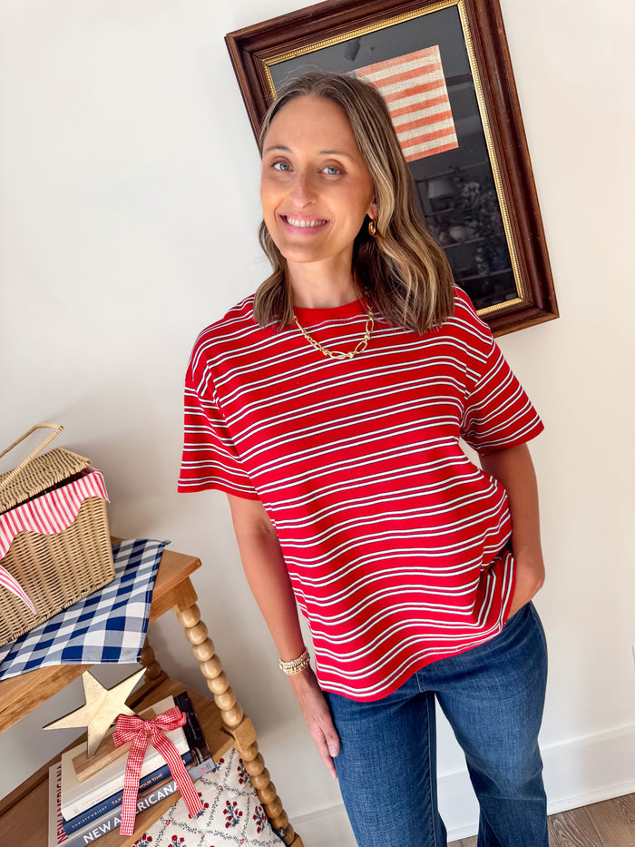 Things Between Retro Stripe Red Short Sleeve Tee – women's short sleeve tee