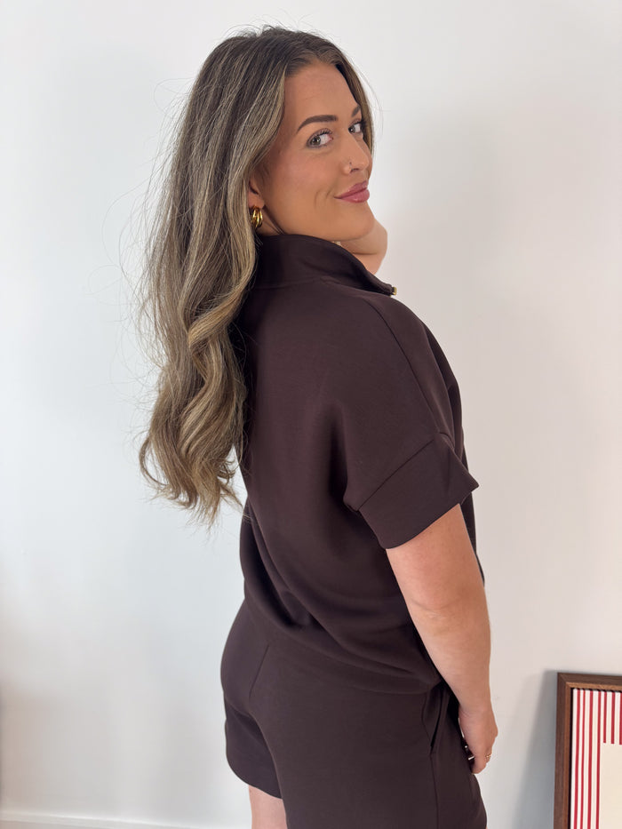 Ritchie Half Zip Short Sleeve Pullover- Coffee Bean