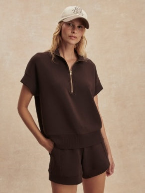 Ritchie Half Zip Short Sleeve Pullover- Coffee Bean