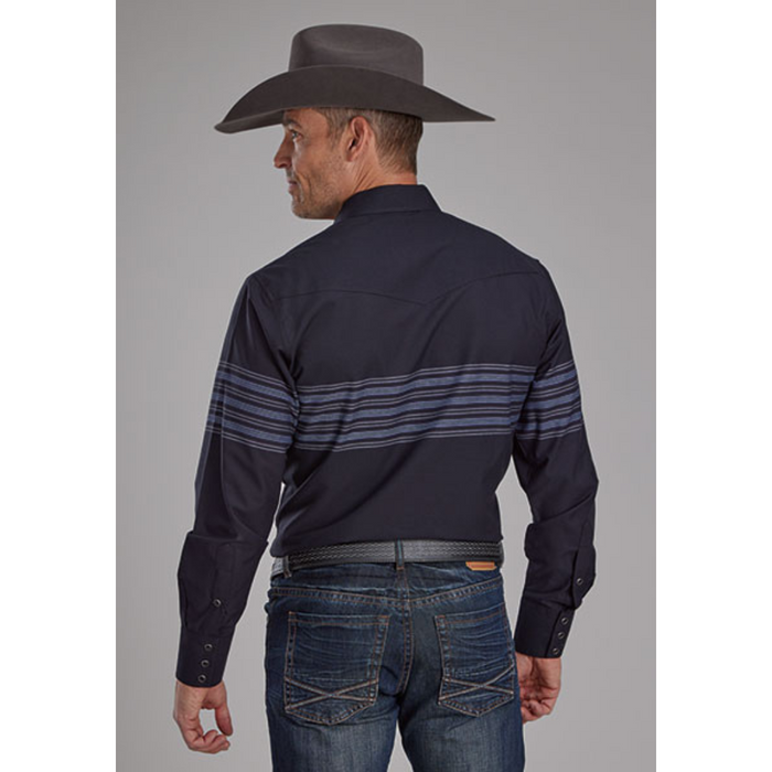 Roper Men's Border Stripe Black/Blue Long Sleeve Snap Shirt