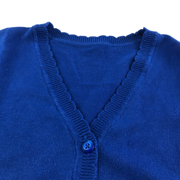 Royal blue girls scallop neck school cardigan