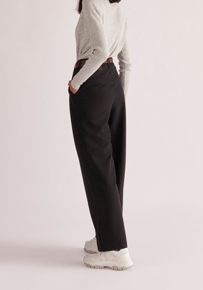 Paisie Ruched High Neck Knitted Top in Light Grey Back