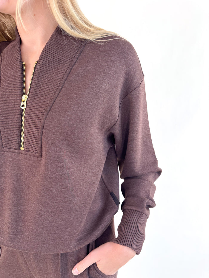 Sally Half Zip Sweater- Coffee Marl