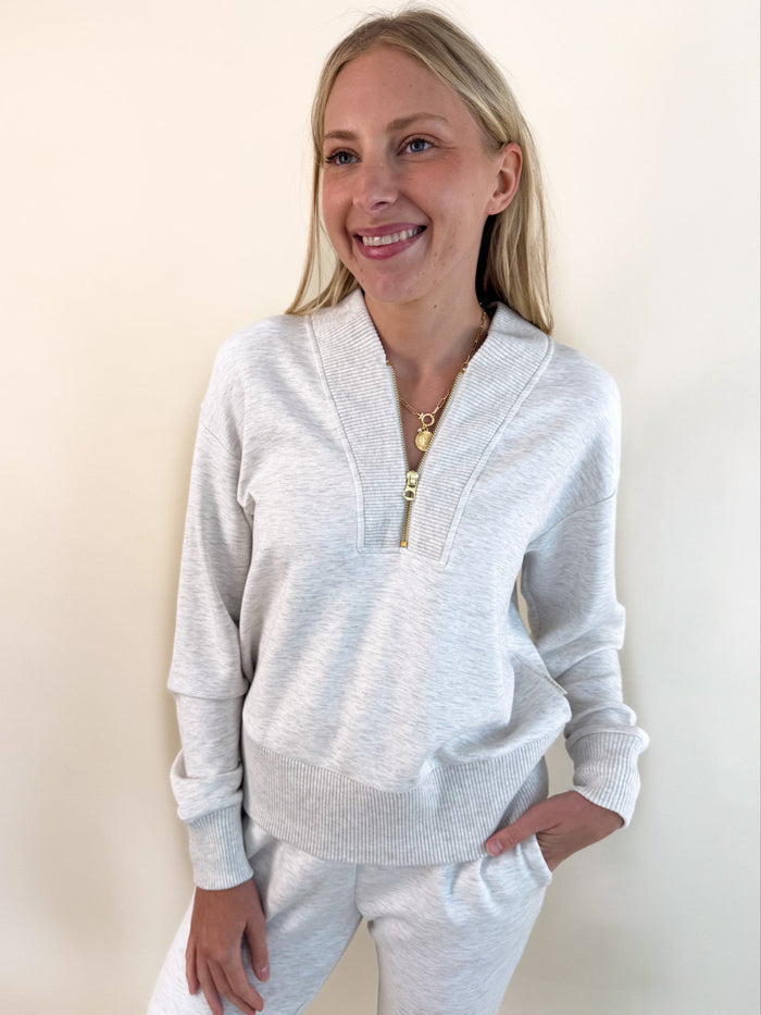 Varley Sally Half Zip Sweater- Ivory Marl – women's sweater