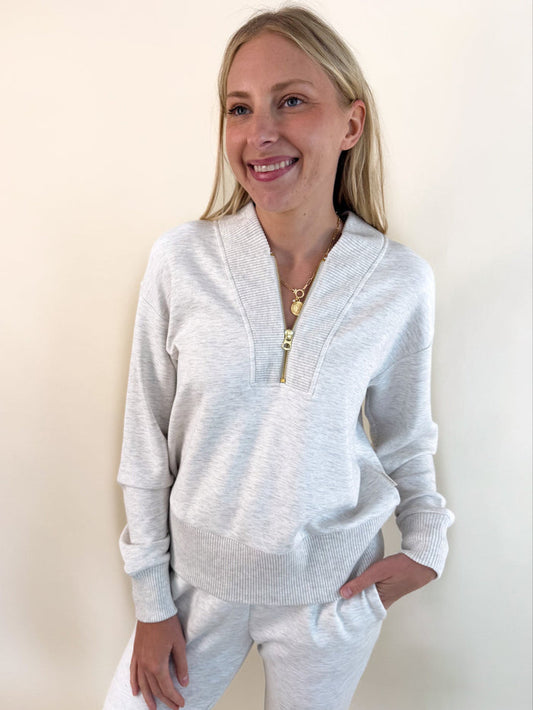 Varley Sally Half Zip Sweater- Ivory Marl – women's sweater