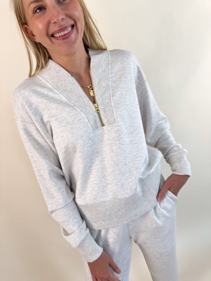 Varley Sally Half Zip Sweater- Ivory Marl – women's sweater