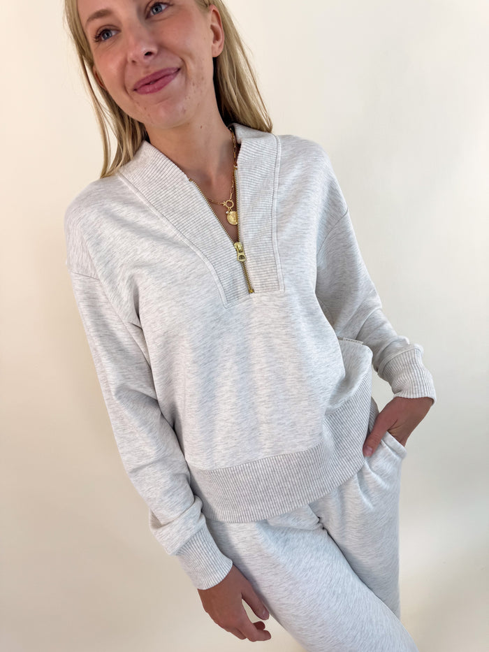 Varley Sally Half Zip Sweater- Ivory Marl – women's sweater