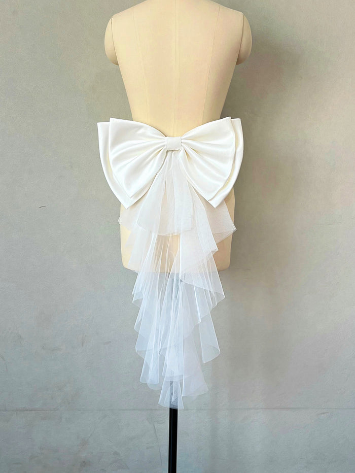 Satin Bow Tulle Train for Wedding Dress Detachable White/Black/Pink