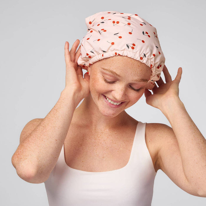 Satin-Lined Shower Cap - Cherry