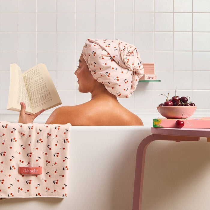 Satin-Lined Shower Cap - Cherry