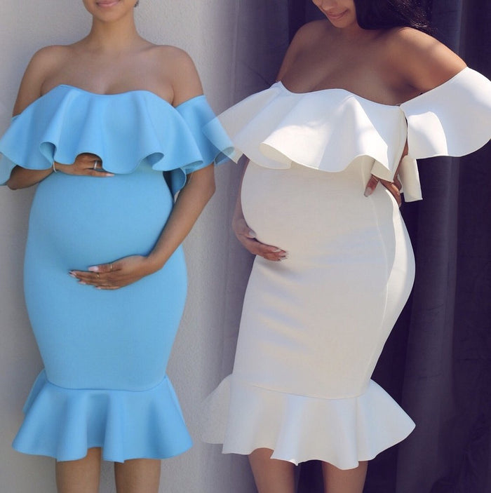 Satin Pregnant Photography Dresses Tea Length Ruffles 2021