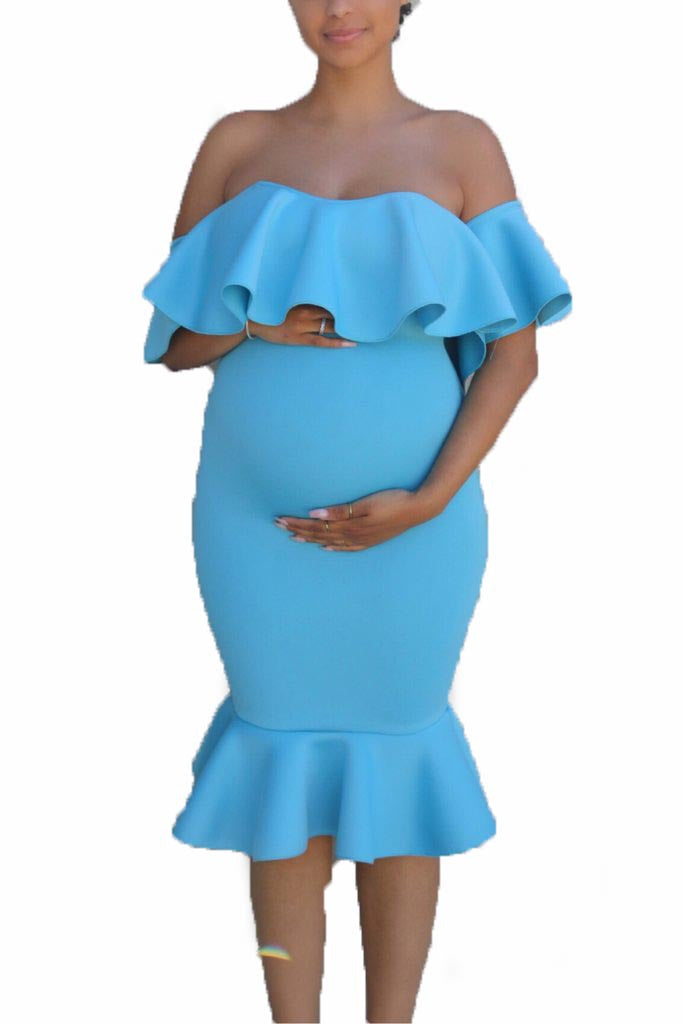 Satin Pregnant Photography Dresses Tea Length Ruffles 2021