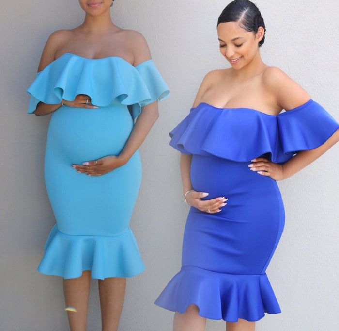 Satin Pregnant Photography Dresses Tea Length Ruffles 2021