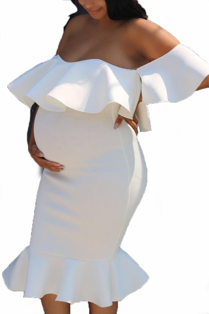 Satin Pregnant Photography Dresses Tea Length Ruffles 2021