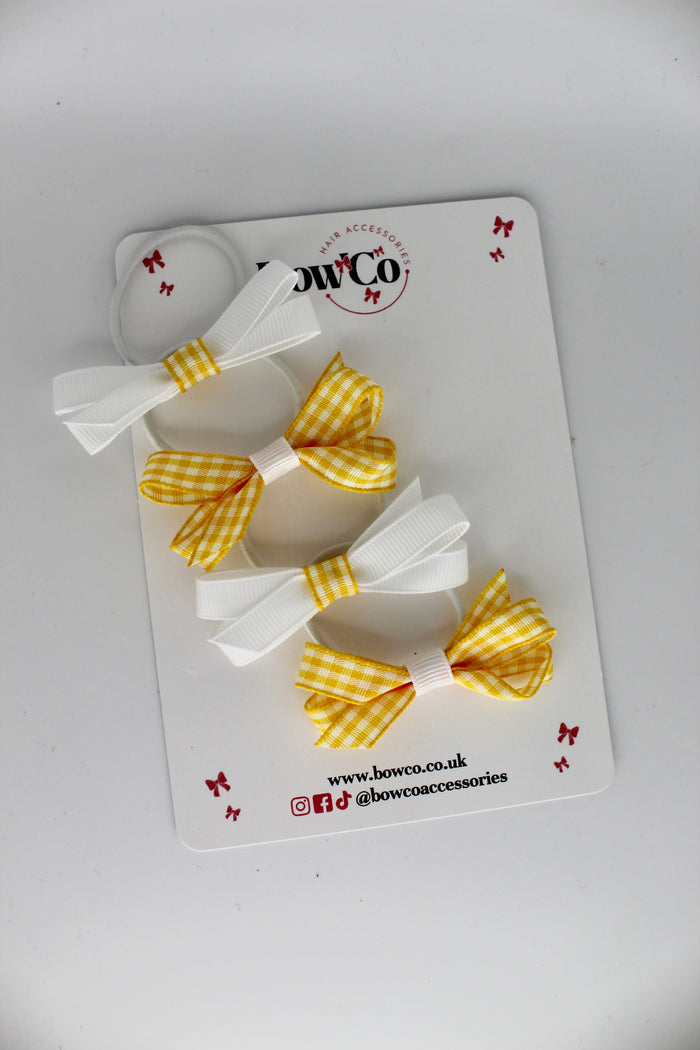 School Ballerina Bow Bundle Set of 4 - Yellow Gingham - Elastic