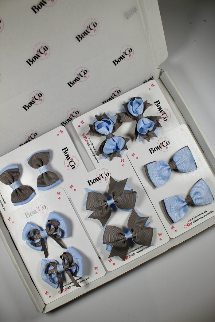 School Bundle 10 Bows - 5 Matching Pairs - Bluebell and Grey