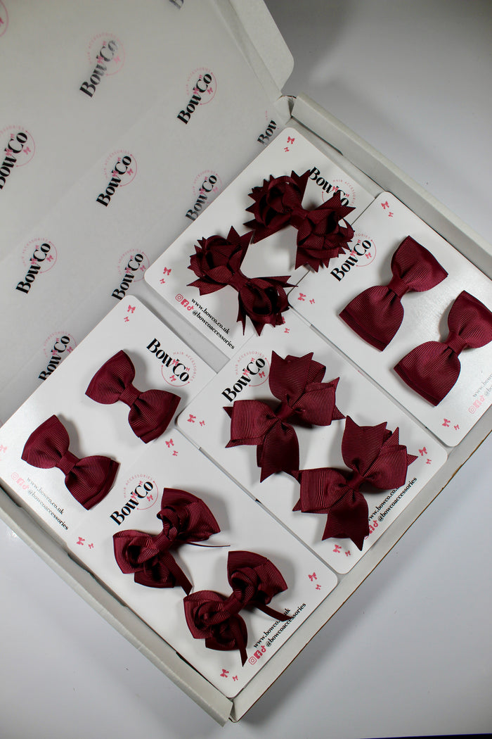 School Bundle 10 Bows - 5 Matching Pairs - Burgundy