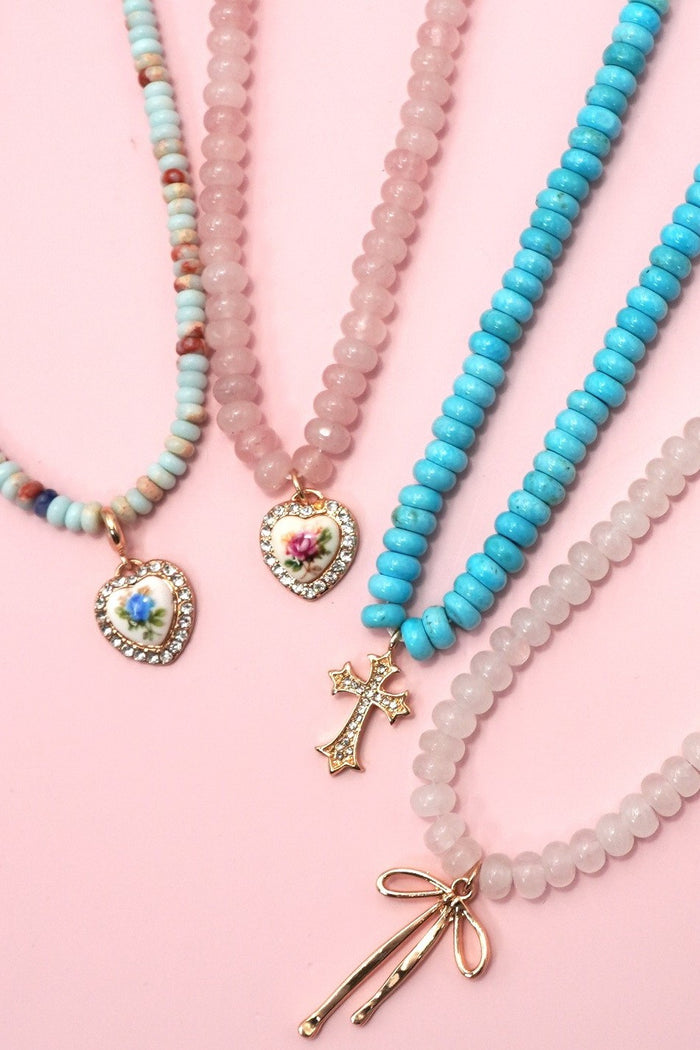 Semi Precious Stone Beaded Charm Necklace