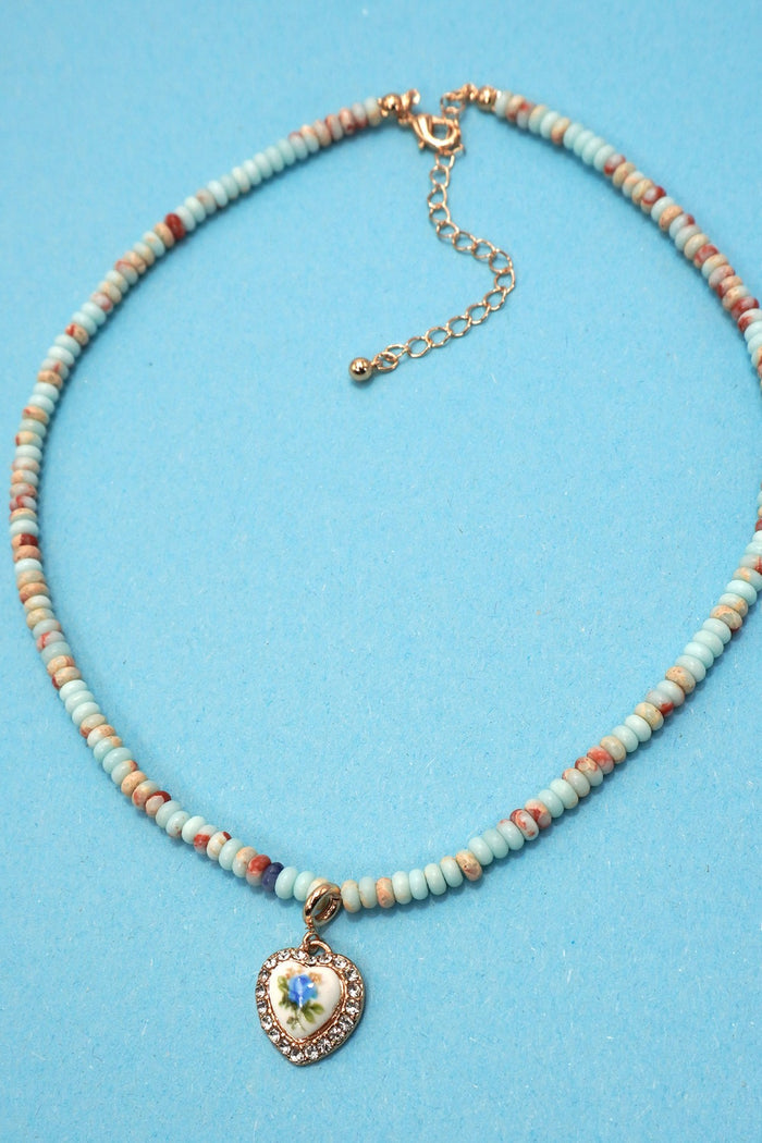 Semi Precious Stone Beaded Charm Necklace