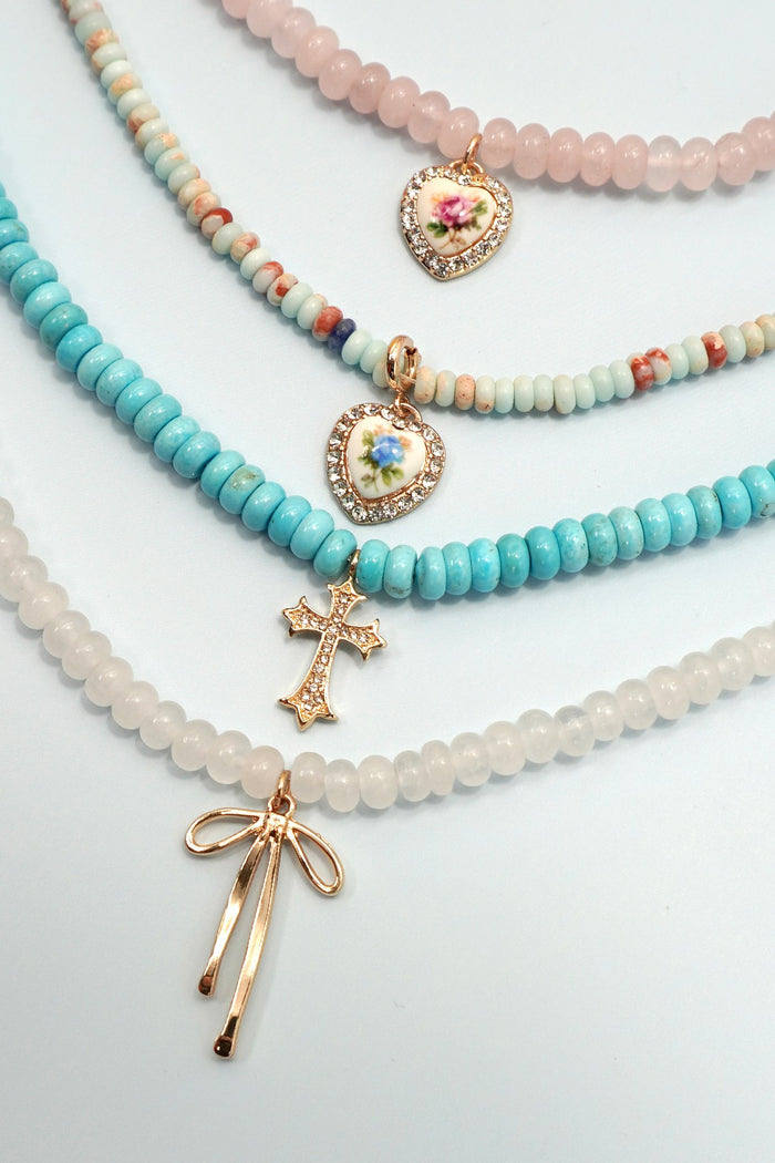 Semi Precious Stone Beaded Charm Necklace