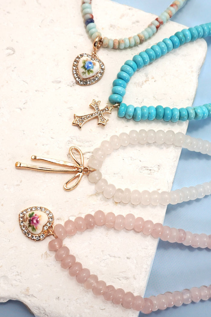 Semi Precious Stone Beaded Charm Necklace