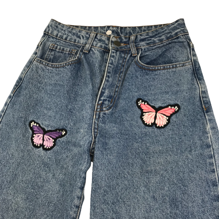 Shein womens XS blue butterfly patched flared jeans