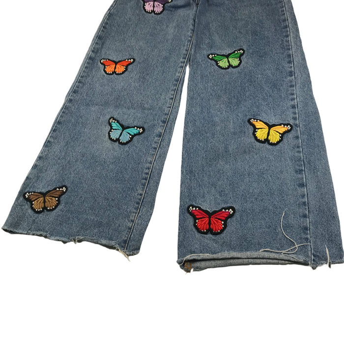 Shein womens XS blue butterfly patched flared jeans